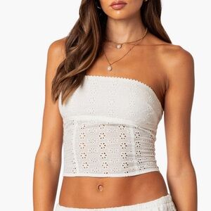 EDIKTED White Eyelet Tube Top